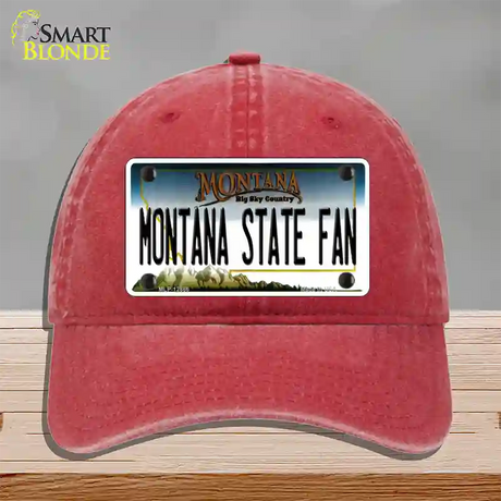 Montana State Fan Novelty License Plate Hat Unconstructed Cotton / Red