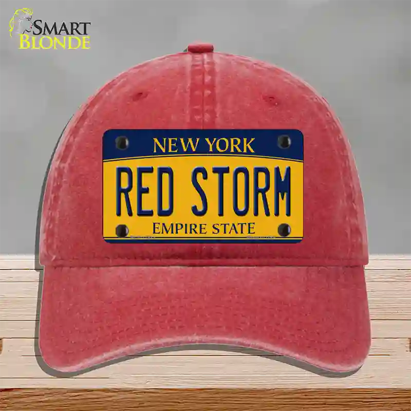 Red Storm Novelty License Plate Hat Unconstructed Cotton / Red