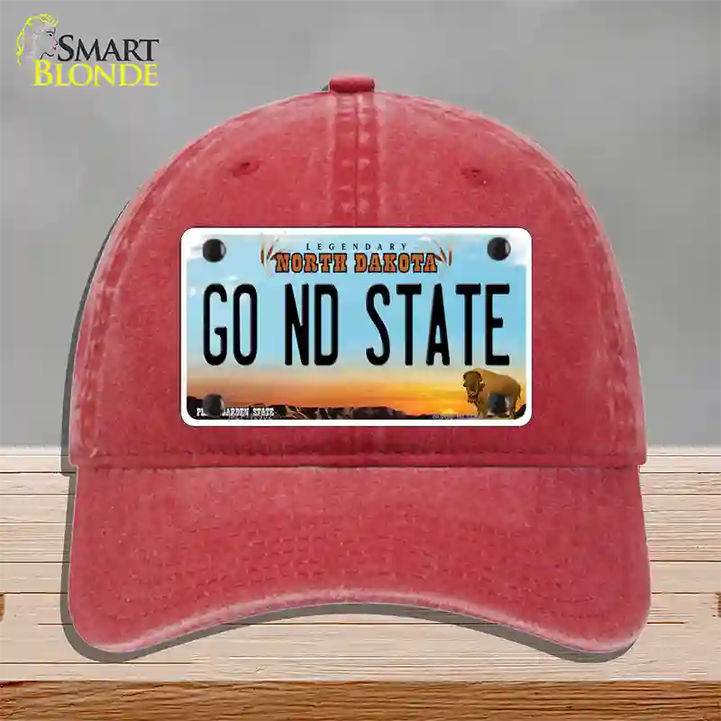 Go North Dakota State Novelty License Plate Hat Unconstructed Cotton / Red