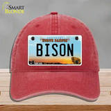 Bison Novelty License Plate Hat Unconstructed Cotton / Red