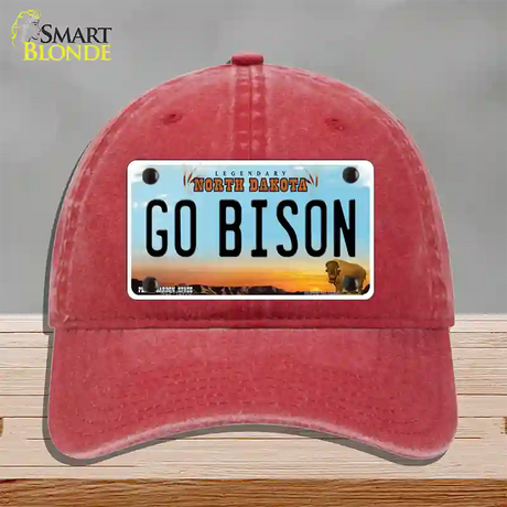 Go Bison Novelty License Plate Hat Unconstructed Cotton / Red