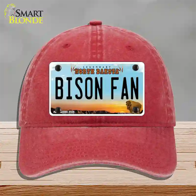 Bison Fan Novelty License Plate Hat Unconstructed Cotton / Red