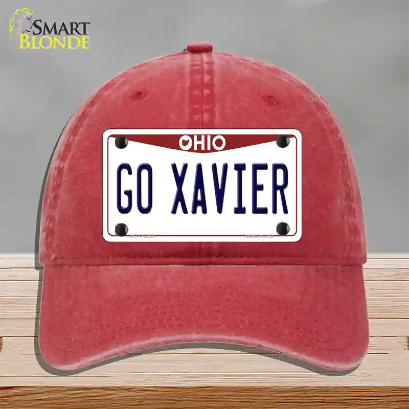 Go Xavier Novelty License Plate Hat Unconstructed Cotton / Red