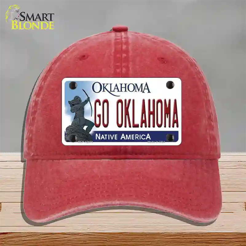 Go Oklahoma Novelty License Plate Hat Unconstructed Cotton / Red