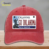 Go Oklahoma Novelty License Plate Hat Unconstructed Cotton / Red