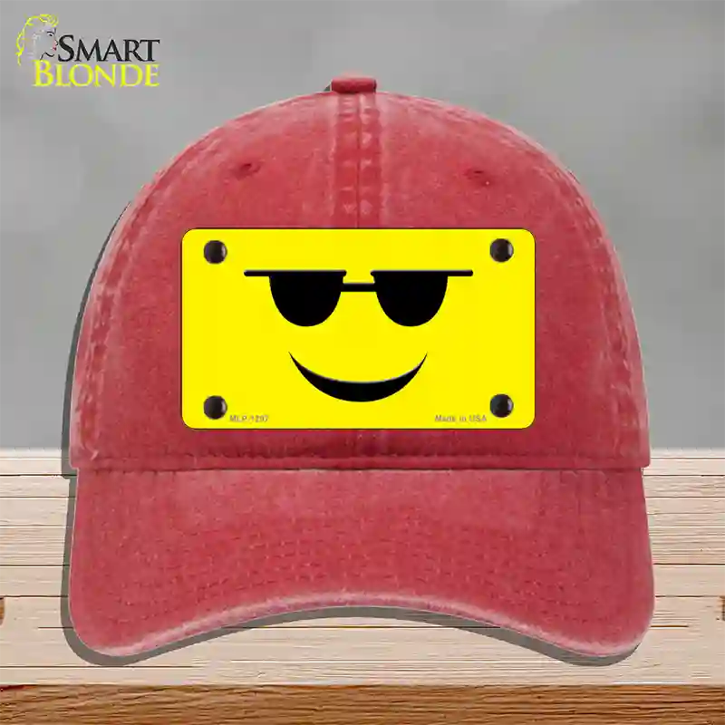 Sunglasses Cool Smiley Novelty License Plate Hat Unconstructed Cotton / Red