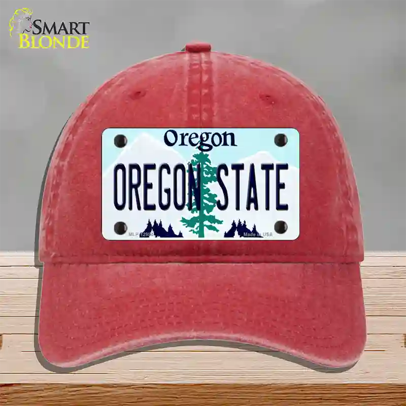 Oregon State Novelty License Plate Hat Unconstructed Cotton / Red