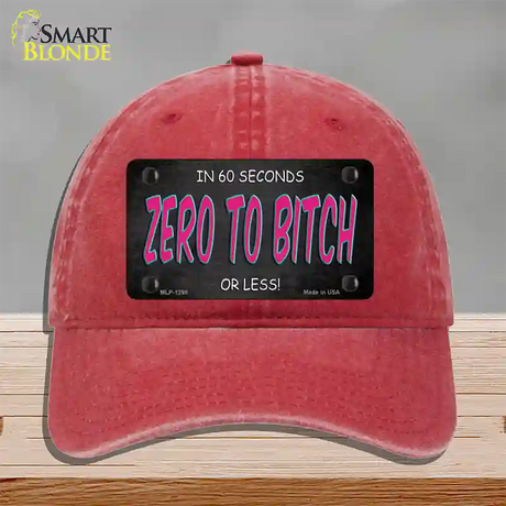 Zero To Bitch Novelty License Plate Hat Unconstructed Cotton / Red