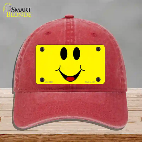 Happy Smiley Novelty License Plate Hat Unconstructed Cotton / Red