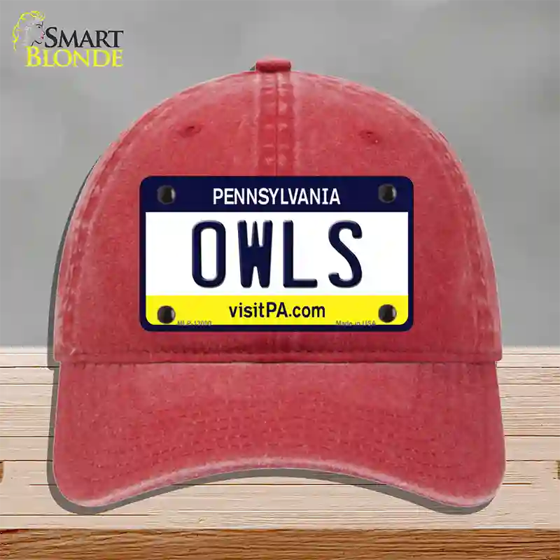 Owls Novelty License Plate Hat Unconstructed Cotton / Red