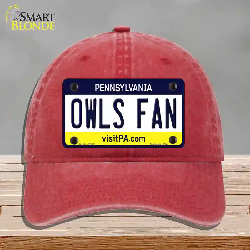 Owls Fan Novelty License Plate Hat Unconstructed Cotton / Red