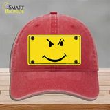 Defiant Smiley Novelty License Plate Hat Unconstructed Cotton / Red