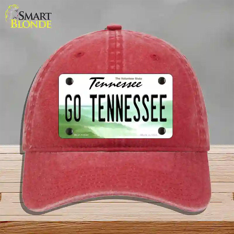 Go Tennessee Novelty License Plate Hat Unconstructed Cotton / Red