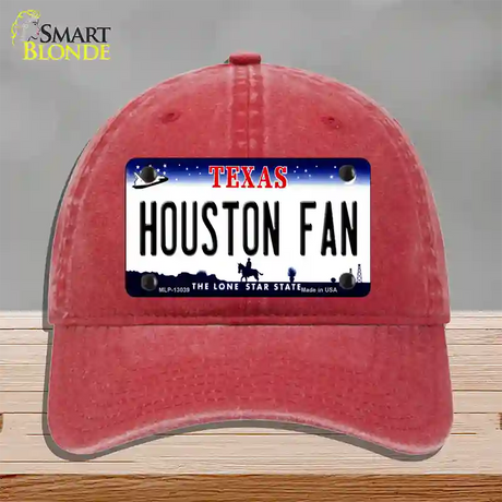 Houston Fan Novelty License Plate Hat Unconstructed Cotton / Red