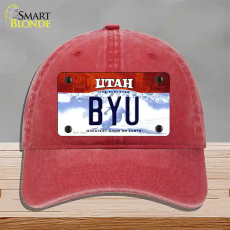 BYU Novelty License Plate Hat Unconstructed Cotton / Red