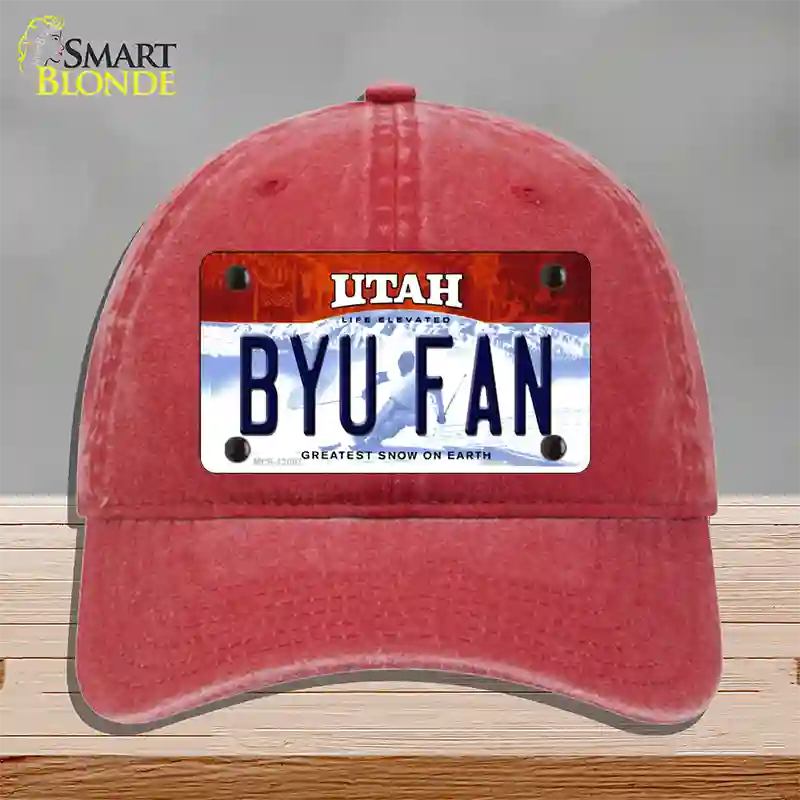 BYU Fan Novelty License Plate Hat Unconstructed Cotton / Red