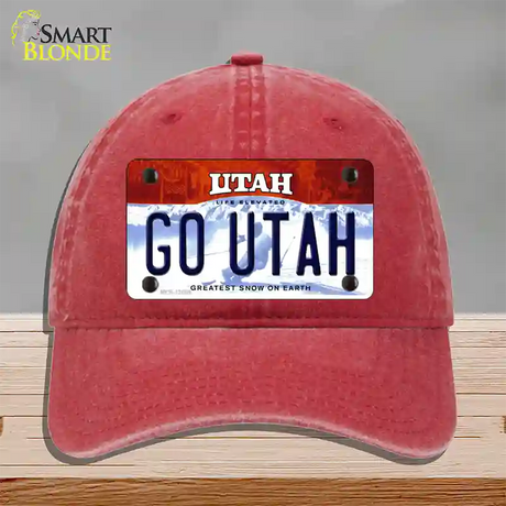 Go Utah Novelty License Plate Hat Unconstructed Cotton / Red