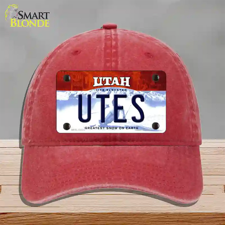 Utes Novelty License Plate Hat Unconstructed Cotton / Red