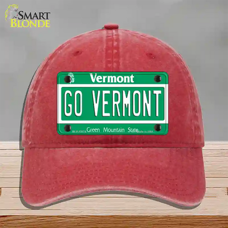 Go Vermont Novelty License Plate Hat Unconstructed Cotton / Red