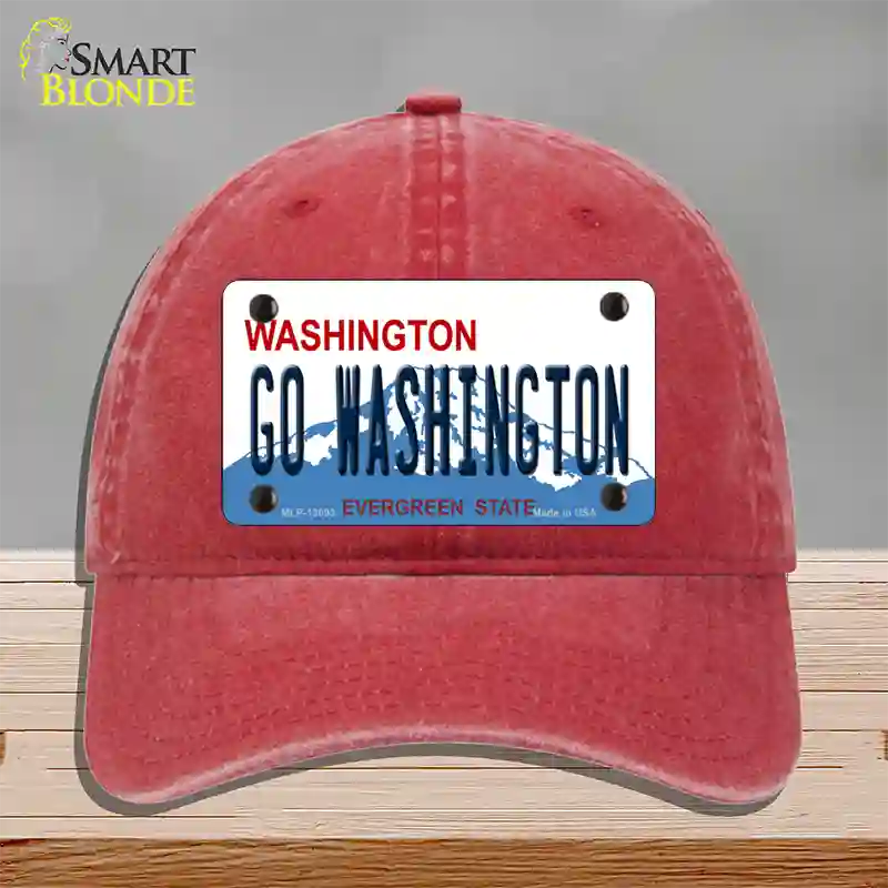 Go Washington Novelty License Plate Hat Unconstructed Cotton / Red