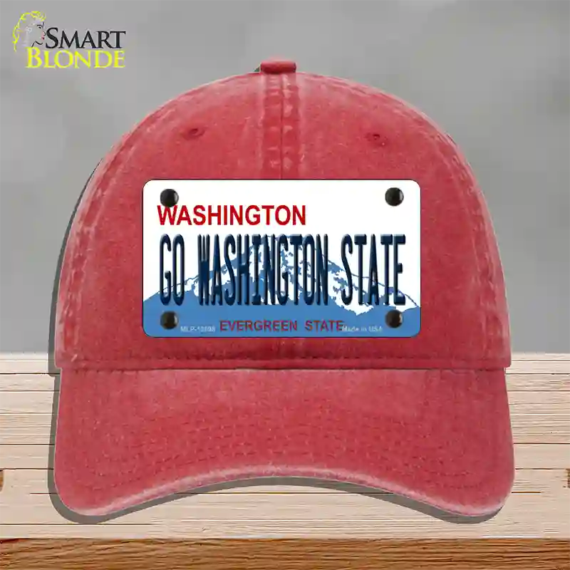 Go Washington State Novelty License Plate Hat Unconstructed Cotton / Red