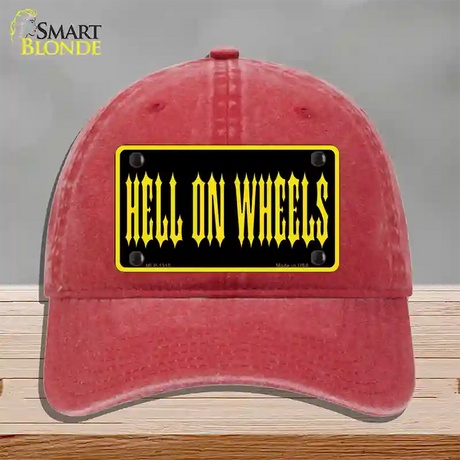 Hell On Wheels Novelty License Plate Hat Unconstructed Cotton / Red