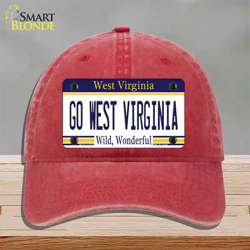 Go West Virginia Novelty License Plate Hat Unconstructed Cotton / Red