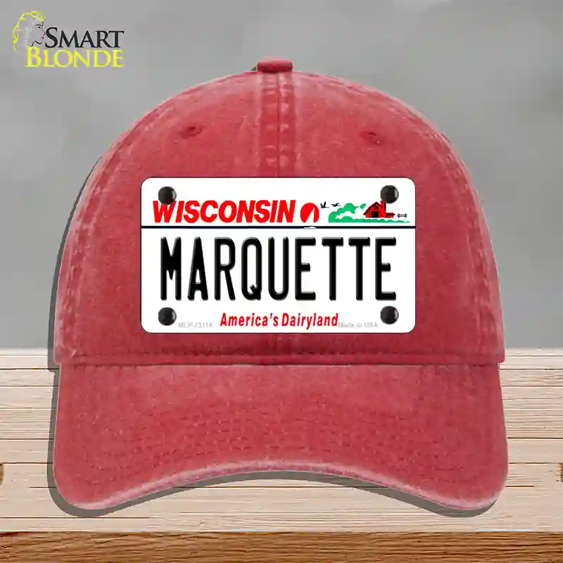 Marquette Novelty License Plate Hat Unconstructed Cotton / Red