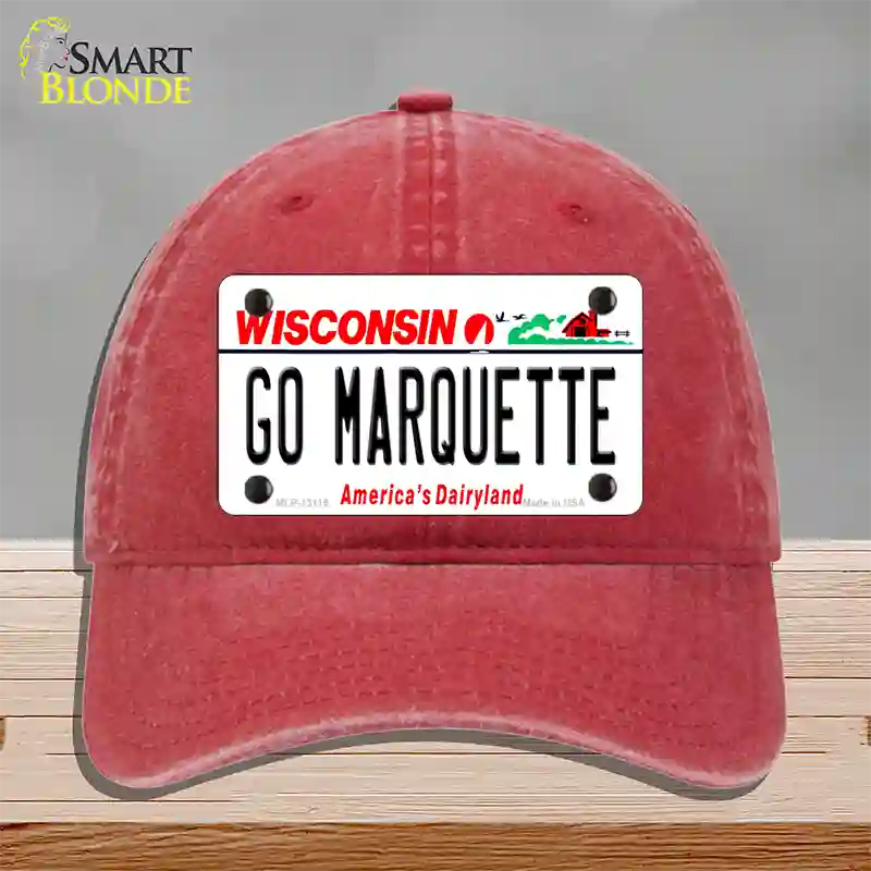 Go Marquette Novelty License Plate Hat Unconstructed Cotton / Red