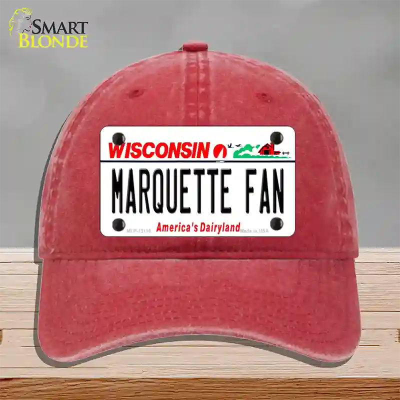 Marquette Fan Novelty License Plate Hat Unconstructed Cotton / Red