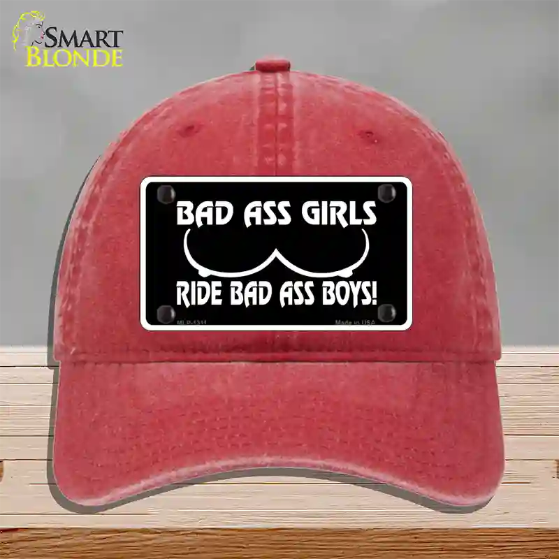 Bad Ass Girls Novelty License Plate Hat Unconstructed Cotton / Red