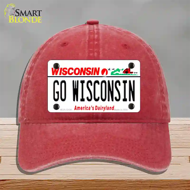 Go Wisconsin Novelty License Plate Hat Unconstructed Cotton / Red