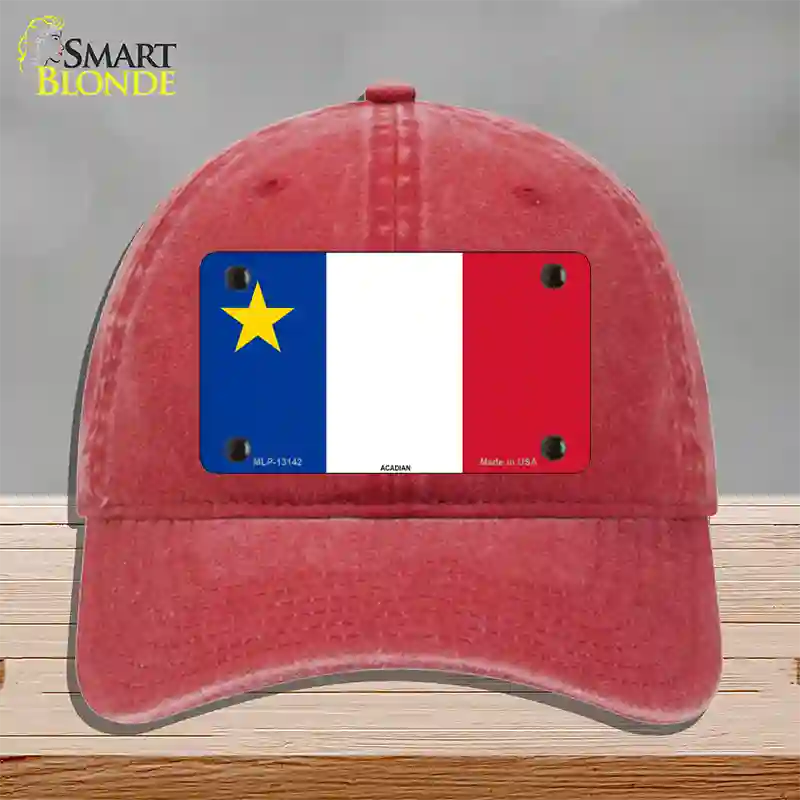 Acadian Canada Flag Novelty License Plate Hat Unconstructed Cotton / Red