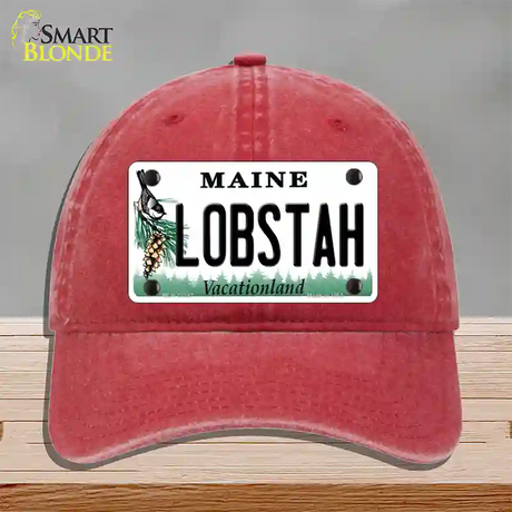 Lobstah Maine Novelty License Plate Hat Unconstructed Cotton / Red