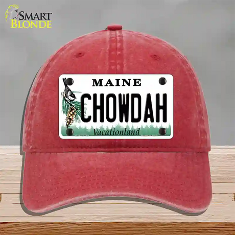 Chowdah Maine Novelty License Plate Hat Unconstructed Cotton / Red