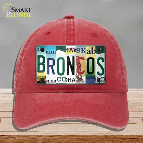 Broncos Strip Art Novelty License Plate Hat Tag Unconstructed Cotton / Red