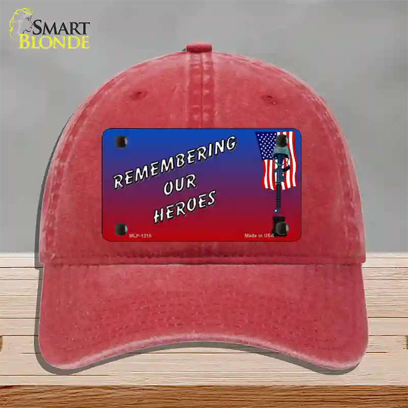 Remembering Our Heroes Novelty License Plate Hat Unconstructed Cotton / Red