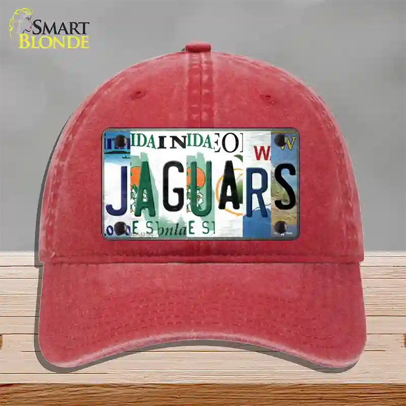 Jaguars Strip Art Novelty License Plate Hat Tag Unconstructed Cotton / Red