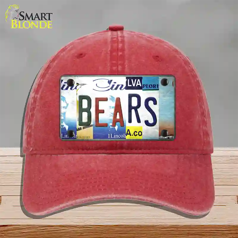 Bears Strip Art Novelty License Plate Hat Tag Unconstructed Cotton / Red