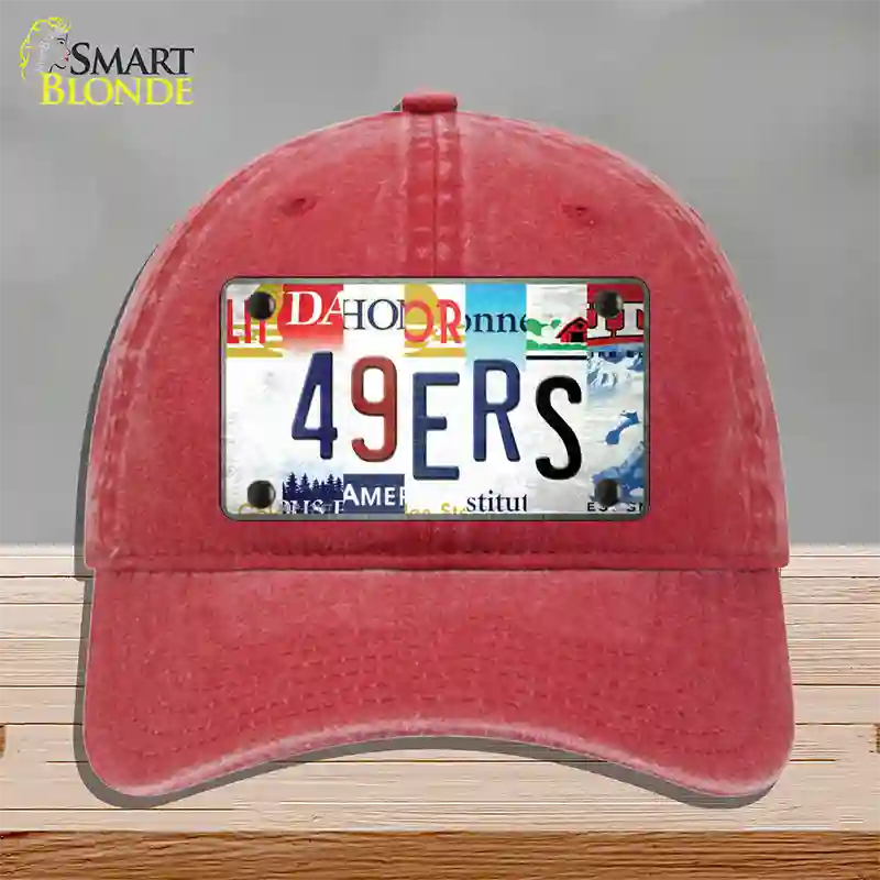 49ers Strip Art Novelty License Plate Hat Tag Unconstructed Cotton / Red