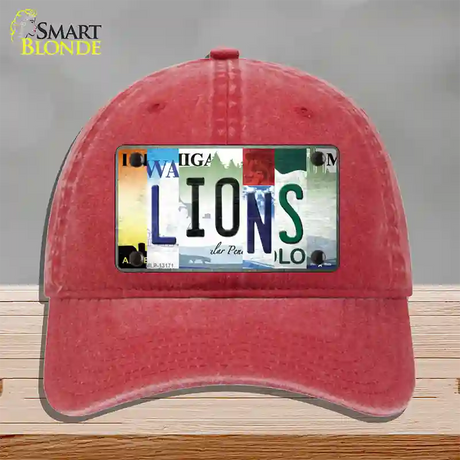 Lions Strip Art Novelty License Plate Hat Tag Unconstructed Cotton / Red