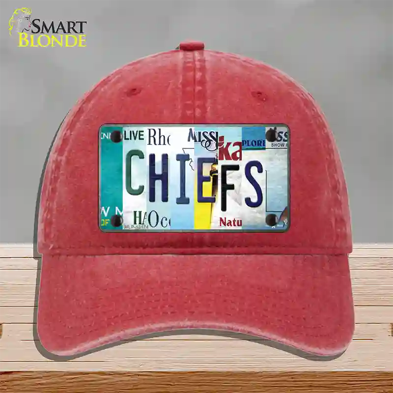 Chiefs Strip Art Novelty License Plate Hat Tag Unconstructed Cotton / Red