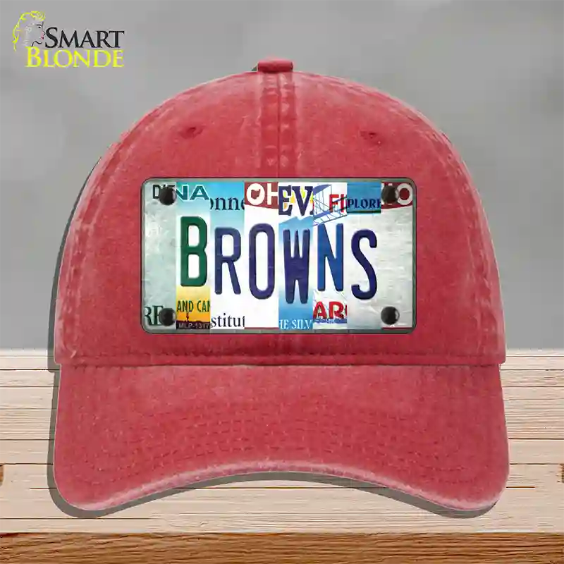 Browns Strip Art Novelty License Plate Hat Tag Unconstructed Cotton / Red