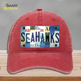 Seahawks Strip Art Novelty License Plate Hat Tag Unconstructed Cotton / Red