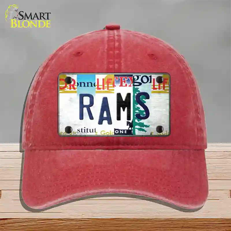 Rams Strip Art Novelty License Plate Hat Tag Unconstructed Cotton / Red