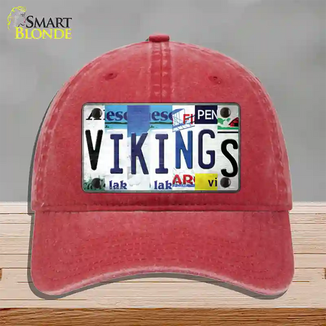 Vikings Strip Art Novelty License Plate Hat Tag Unconstructed Cotton / Red