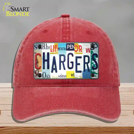 Chargers Strip Art Novelty License Plate Hat Tag Unconstructed Cotton / Red