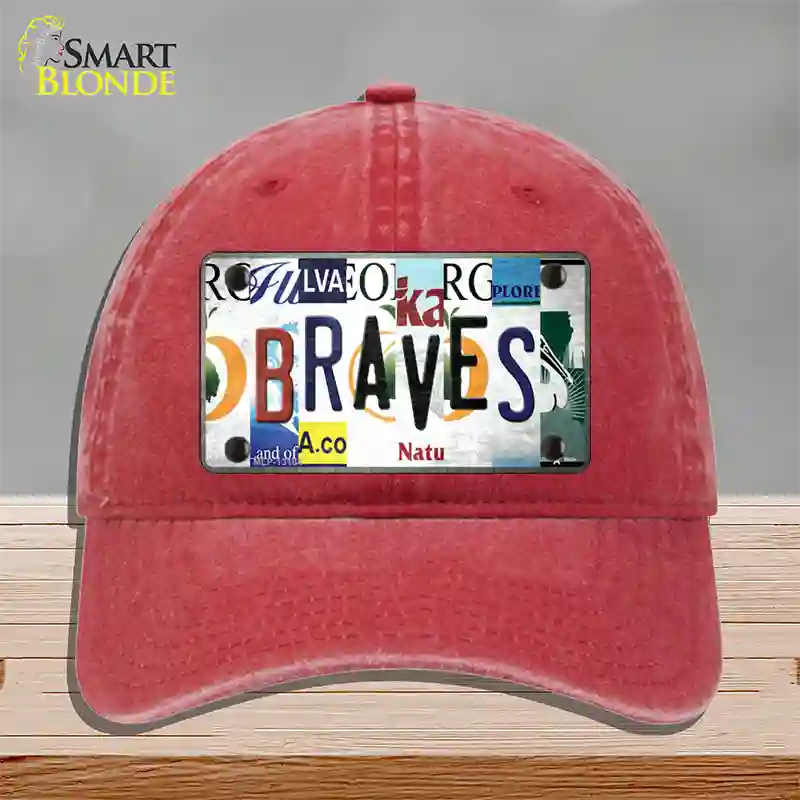 Braves Strip Art Novelty License Plate Hat Tag Unconstructed Cotton / Red