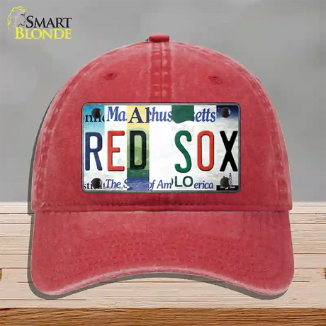 Red Sox Strip Art Novelty License Plate Hat Tag Unconstructed Cotton / Red