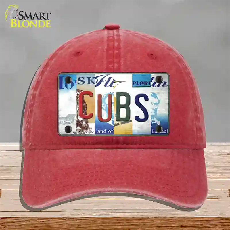 Cubs Strip Art Novelty License Plate Hat Tag Unconstructed Cotton / Red